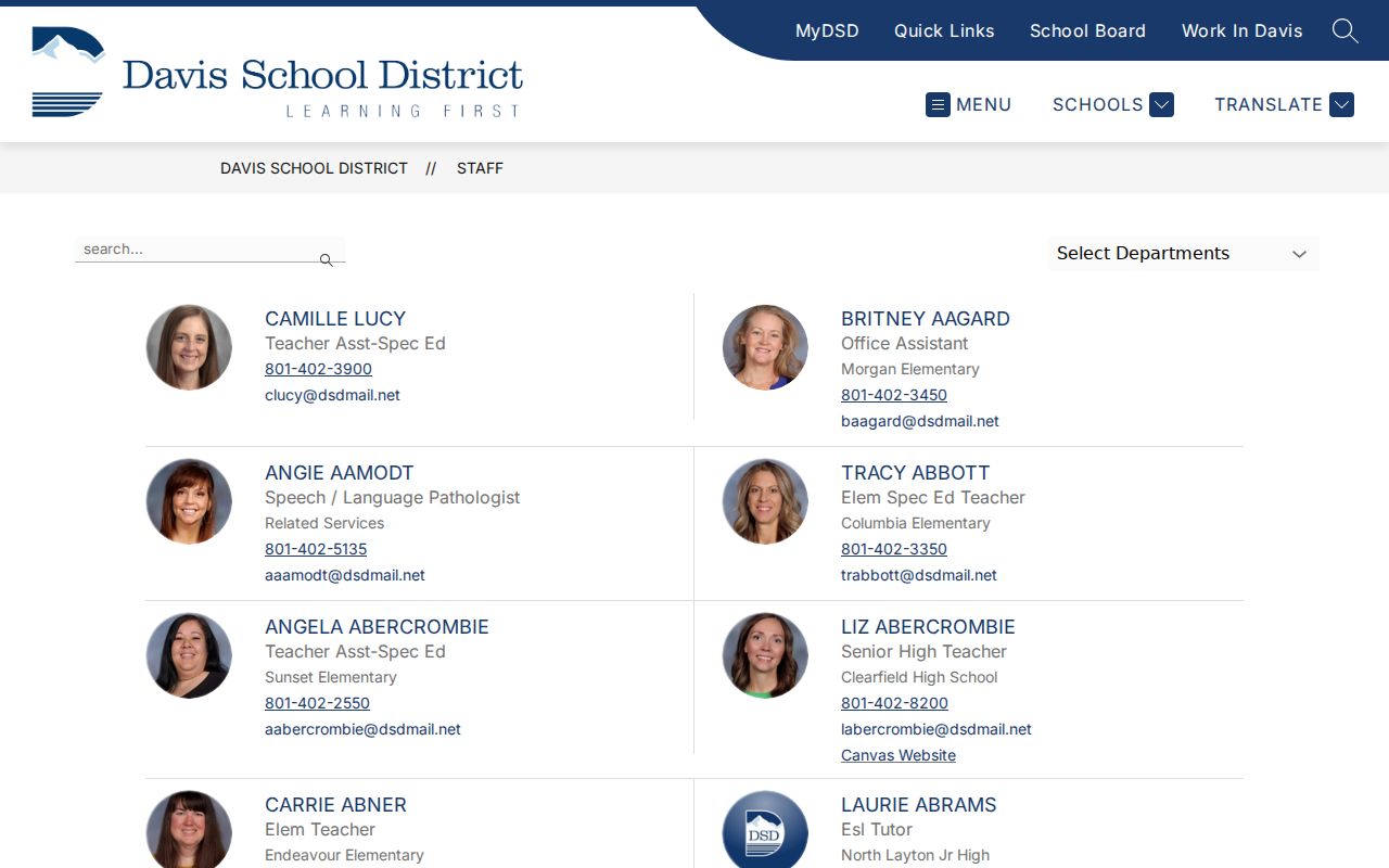 Farmington people directories Davis School District staff search