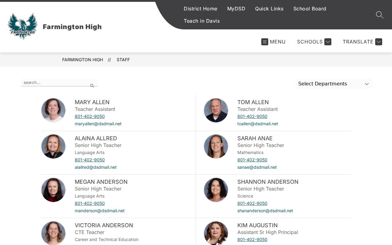 Farmington people directories high school staff listings