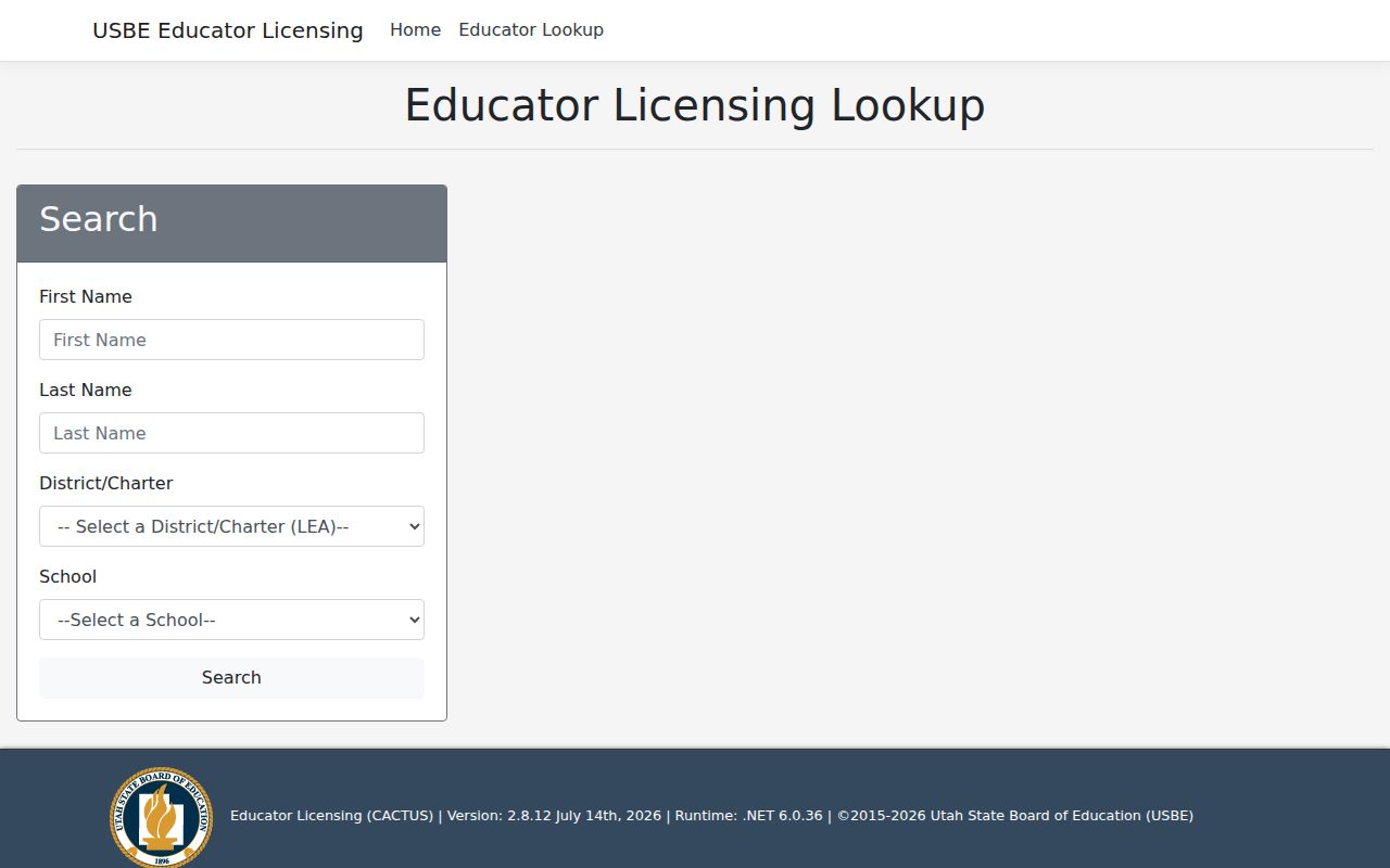 Farmington people directories Utah educator license search fields