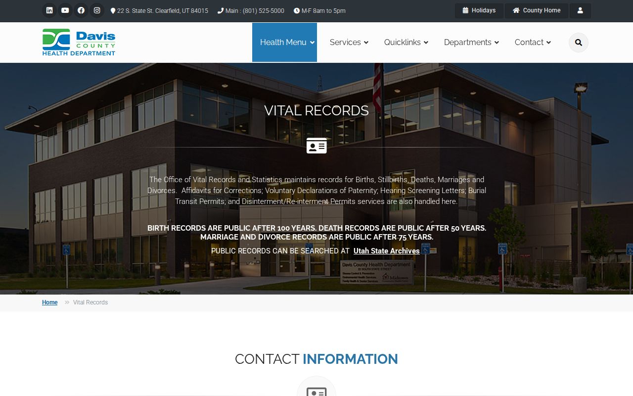 Farmington public records options for Davis County vital certificates