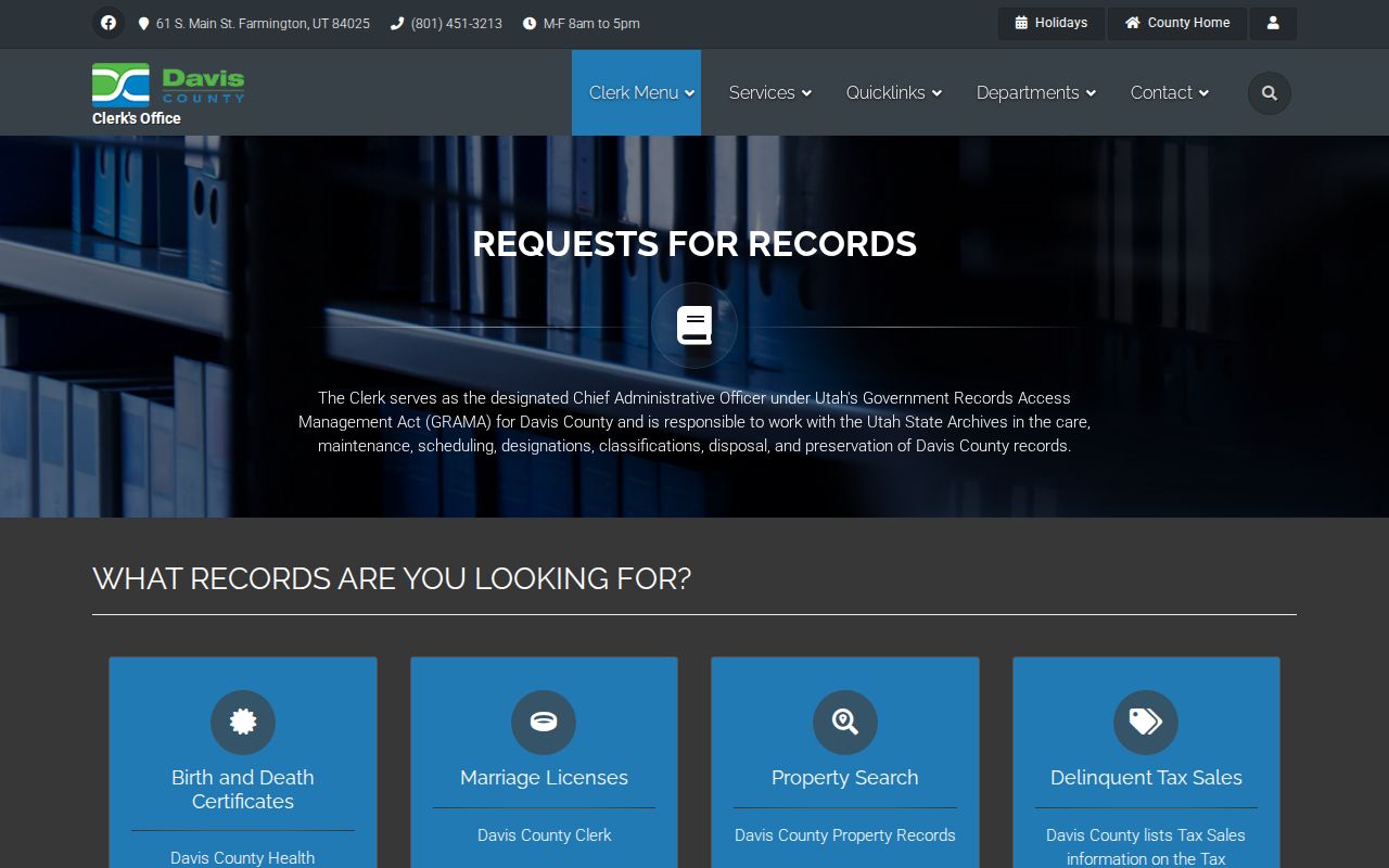 Farmington public records routing on the Davis County request page