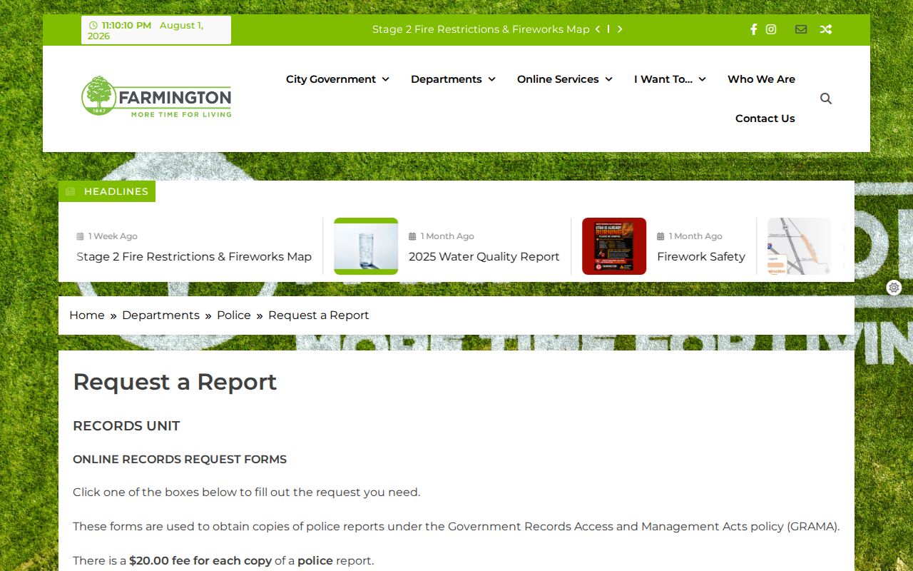 Farmington public records choices for police reports and media
