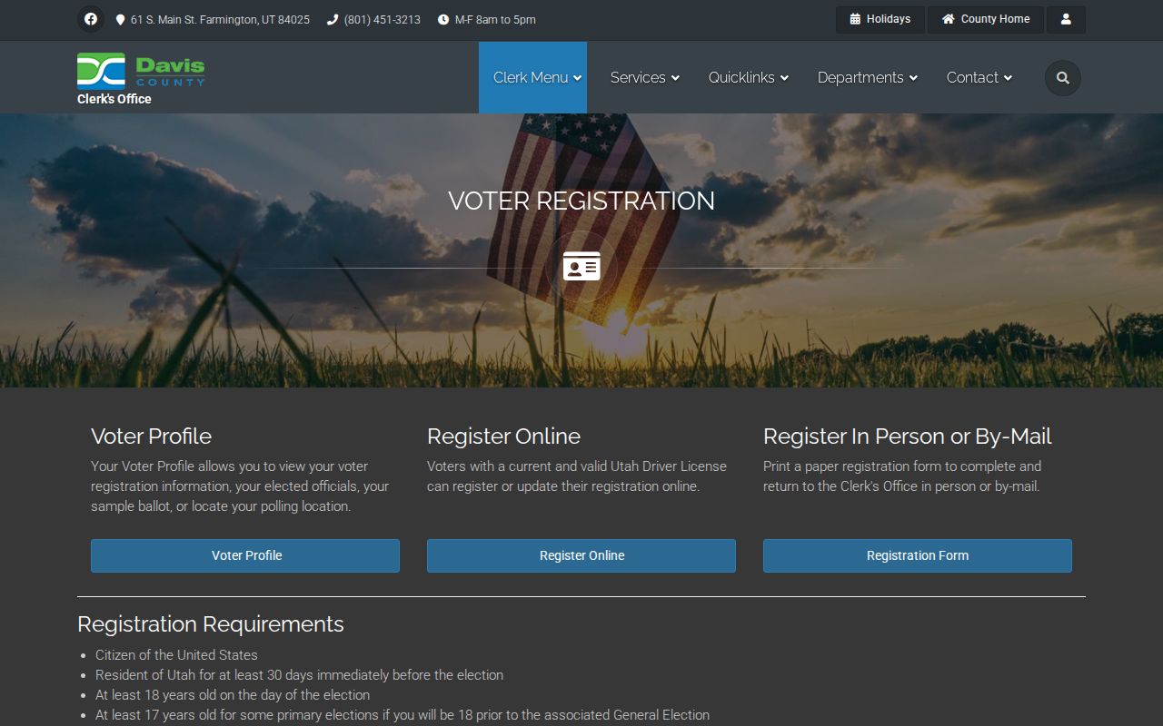 Farmington voter records Davis County Elections access page