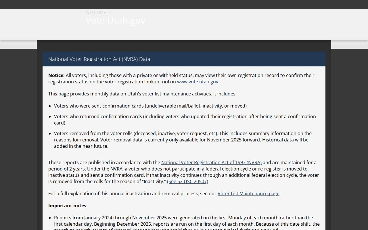 Farmington voter records Utah NVRA voter roll maintenance data