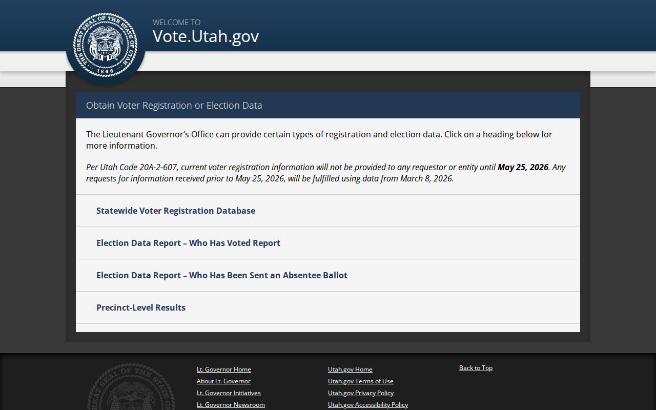 Farmington voter records Utah statewide voter data request
